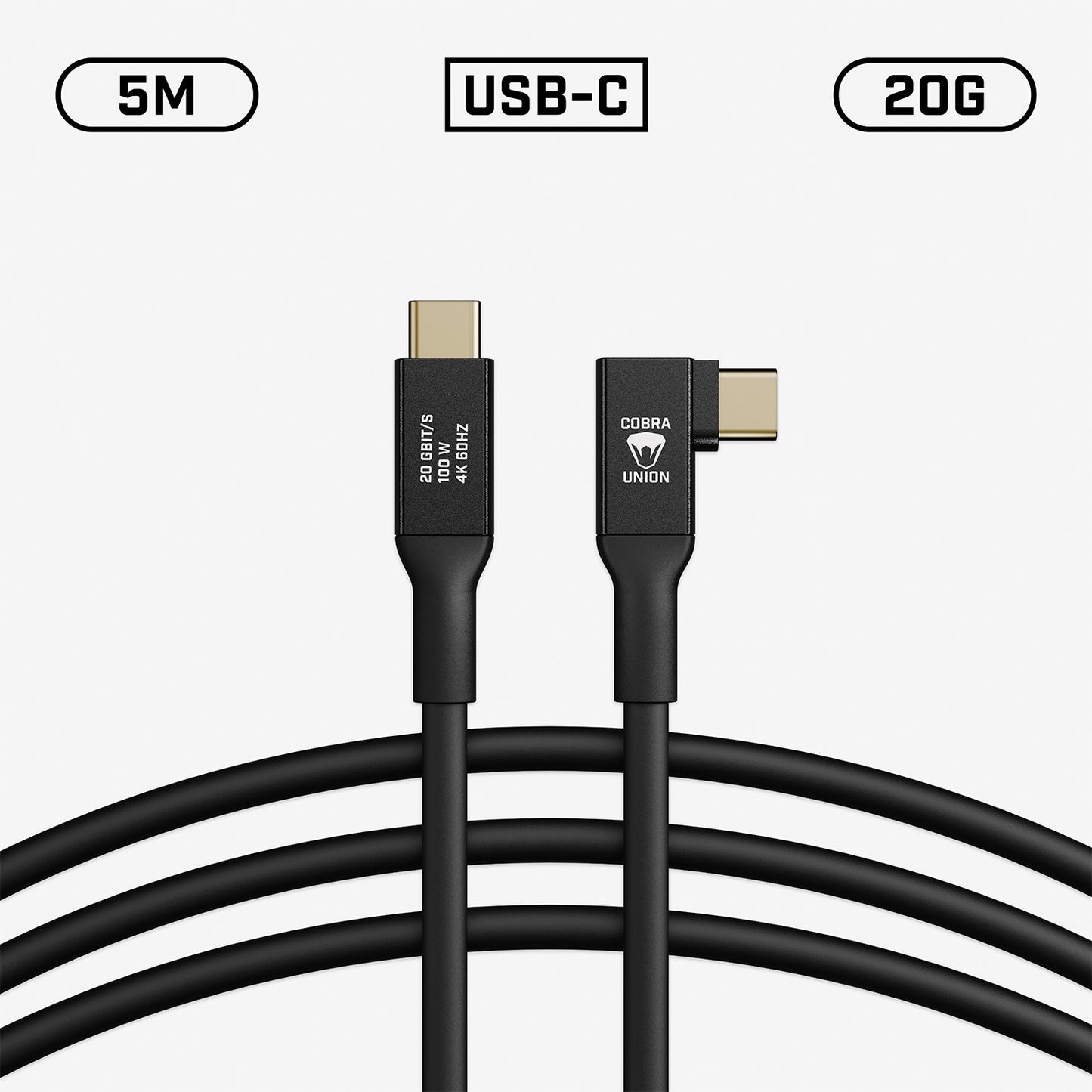 Câble de connexion USB-C – 5 m 20 G – Coudé